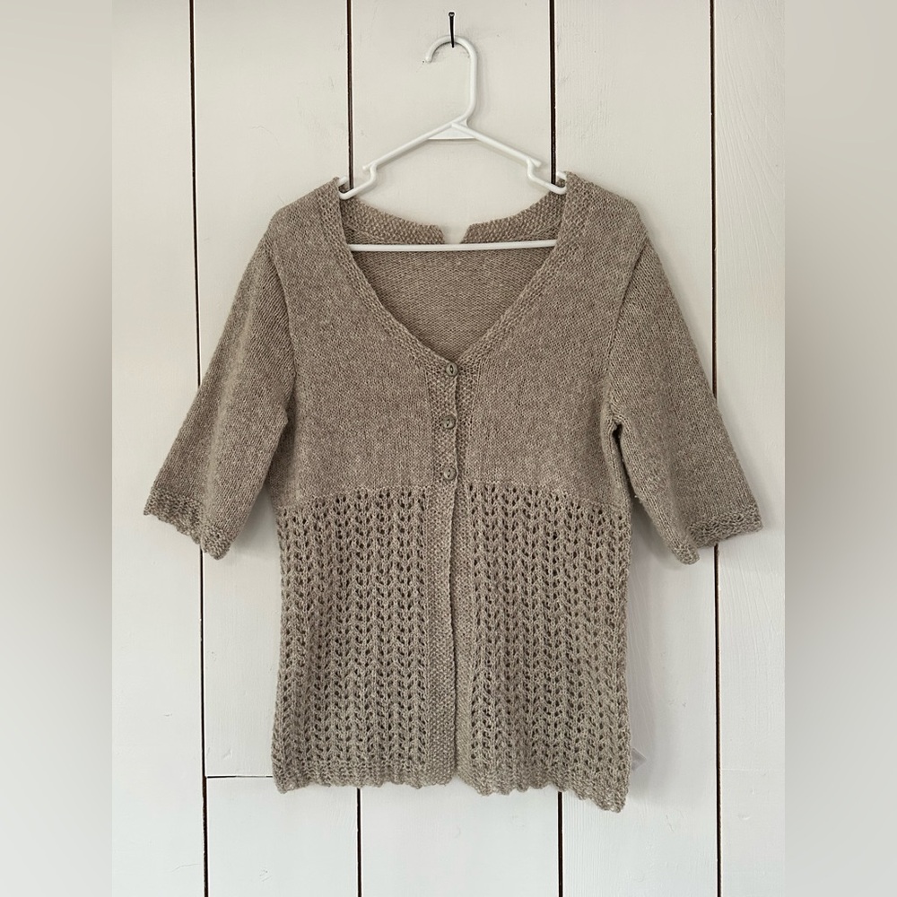 Hand Knit Spring Sweater Top Sz S-M Oatmeal